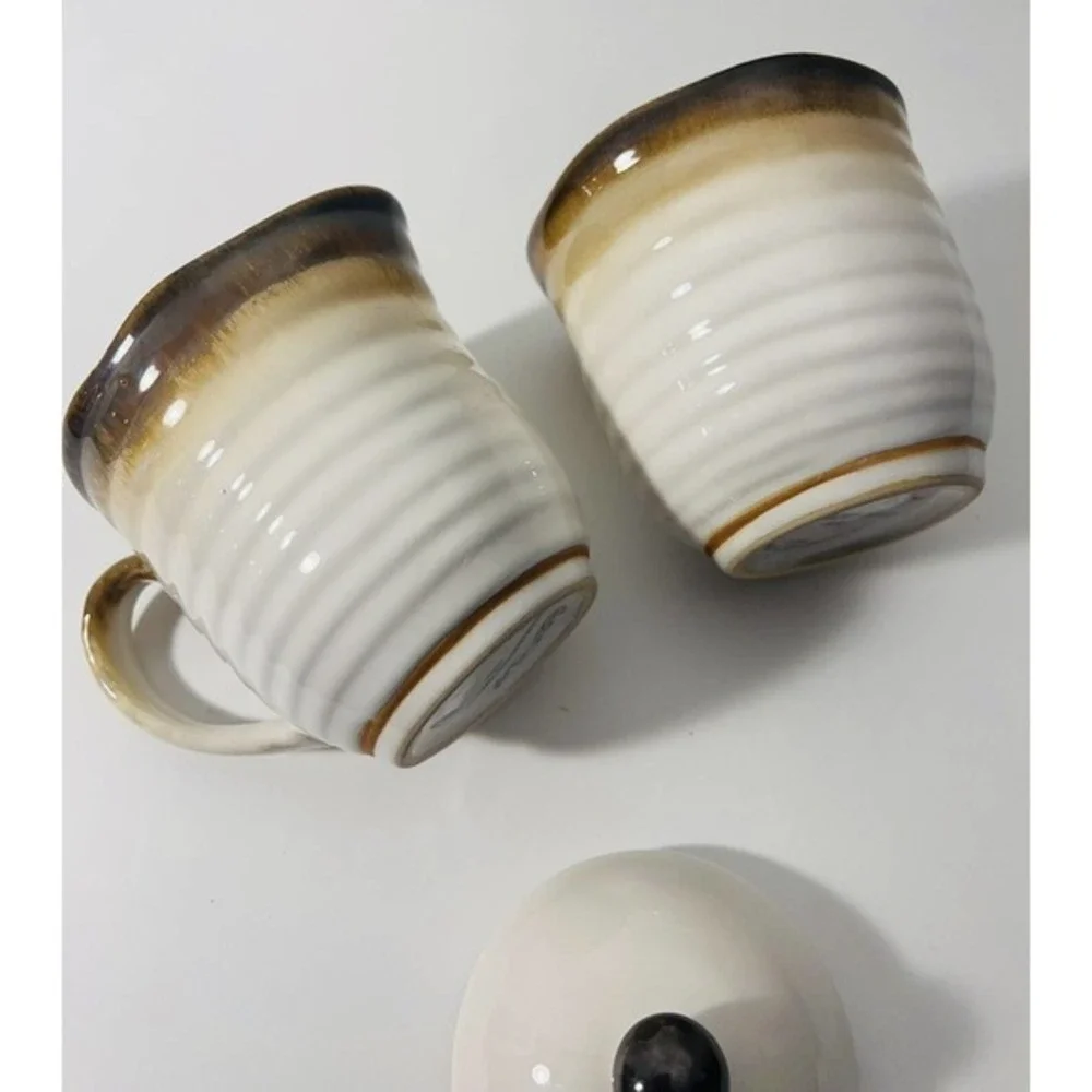 Sango Chromatics Brown Sugar Bowl With Kid And Creamer